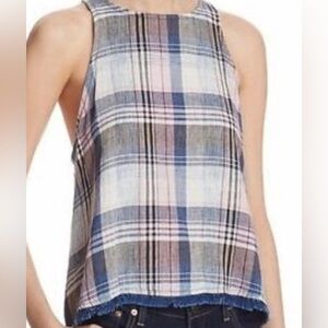 Anthropologie Cloth & Stone Plaid Tank Top - Blue, Pink, and White